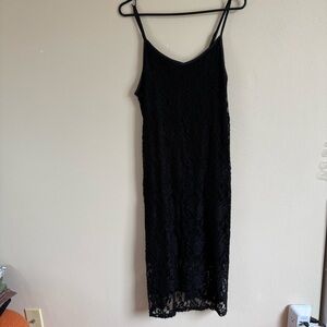 Bobeau Black Lace Midi Dress. LBD with lace overlay.